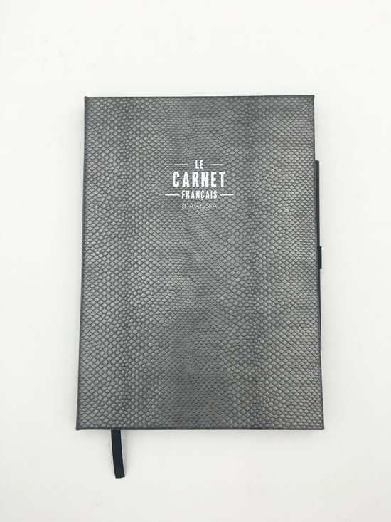 carnet-francais-naja-peau-serpent-gris-devant beau carnet francais naja facon peau serpent gris acier devant